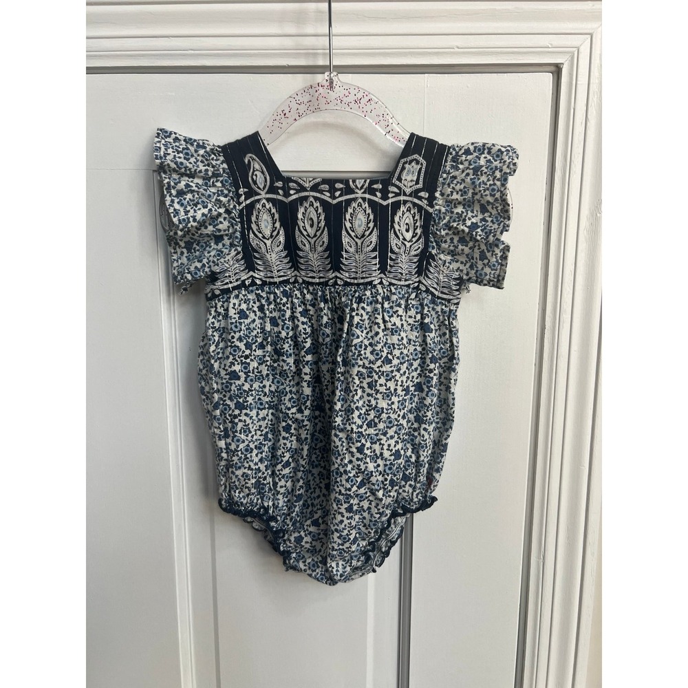 Pink chicken blue romper size‎ 3-6 nwot